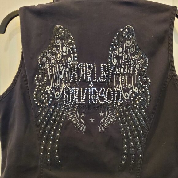 Genuine Black Harley-Davidson Rhinestone fitted Vest w/Bling Wings- XL - Picture 5 of 6